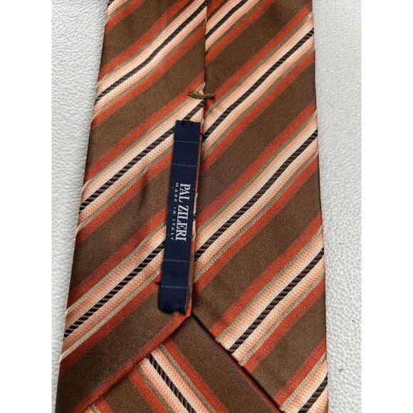 Paul Zileri Brown and Orange Striped Pattern 100% Silk Designer Italian Tie - Picture 5 of 7